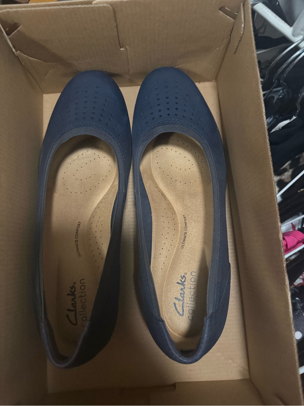 Clarks Navy Perforated Slip-On Ballet Flats